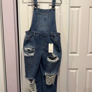Cello Blue Distressed Women Jeans Overalls